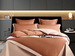 Lenjerie din matase sintetica, pat dublu, 6 piese, Caramiziu+Crem - M04